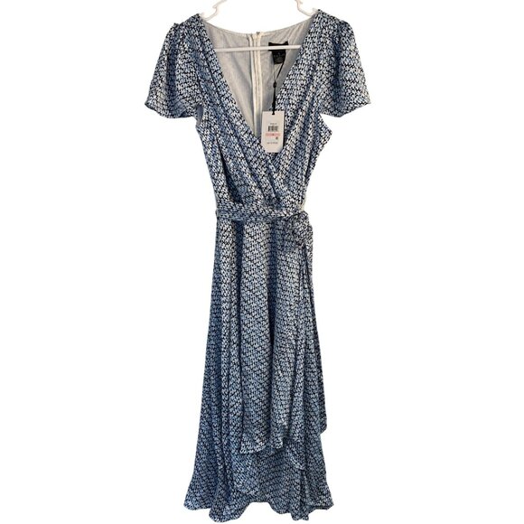 DKNY Womens Blue Wrap Dress Size 10 NWT Flutter Sleeve $129 8974 - Picture 2 of 15